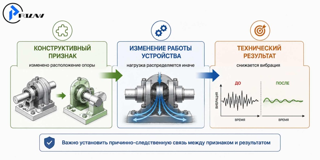 Признак, работа устройства, технический результат