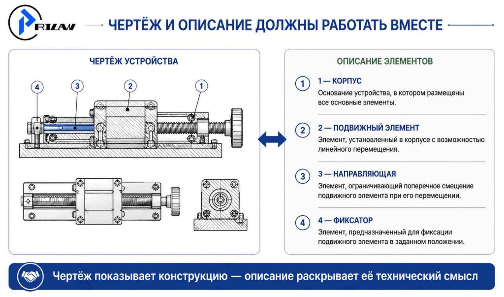 Чертёж и описание должны работать вместе Чертёж и описание должны работать вместе