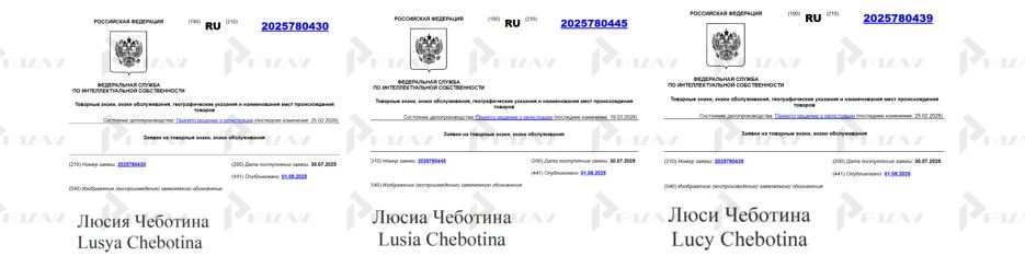Товарные знаки Люся Чеботина Товарные знаки Люся Чеботина