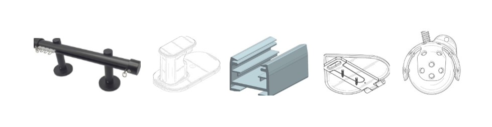Патенты на промышленный образец класс 08-11 МКПО: дизайн и форма комплектующих изделий для штор и других занавесей