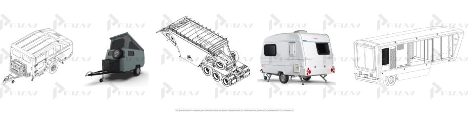 Дорожные трейлеры, автоприцепы, автомобильные прицепы с жилыми помещениями Патенты на промышленный образец класс 12-11 МКПО: дизайн и форма дорожного трейлера, автоприцепа, автомобильного прицепа с жилыми помещениями