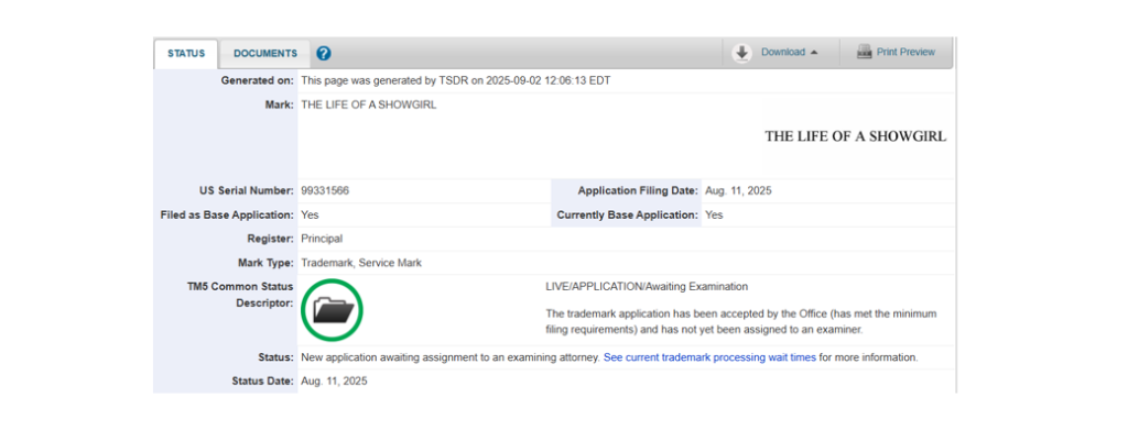 Товарный знак Тейлор Свифт The Life of a Showgirl