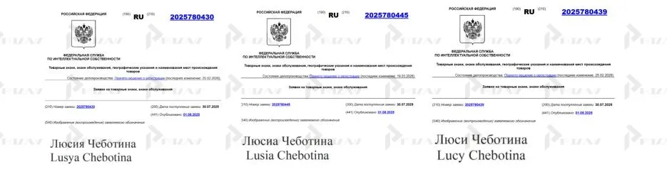 Товарные знаки Люся Чеботина