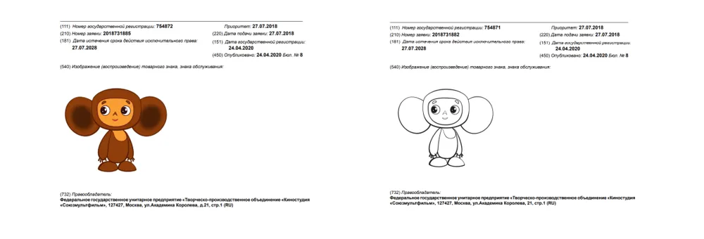 Товарные знаки Чебурашка 