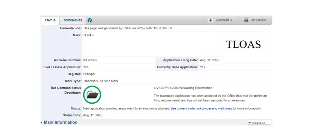 Товарный знак Тейлор Свифт "TLOAS" Товарный знак Тейлор Свифт TLOAS