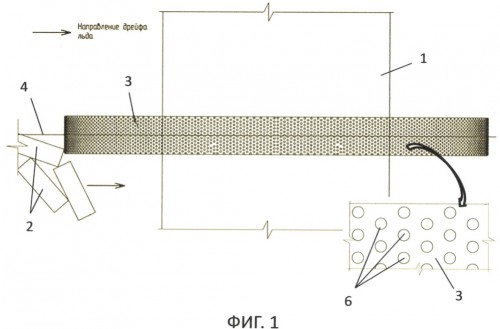 Устройство для защиты морского стационарного сооружения от дрейфующего льда или ледового покрытия при помощи ультразвука